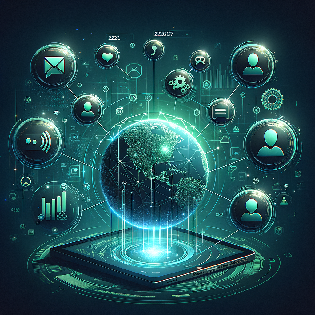 Connected AI-powered website with six component icons orbiting